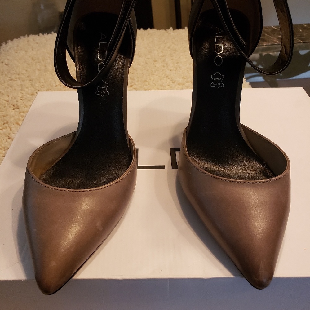 ALDO Gray and Black Ankle Strap Heels
